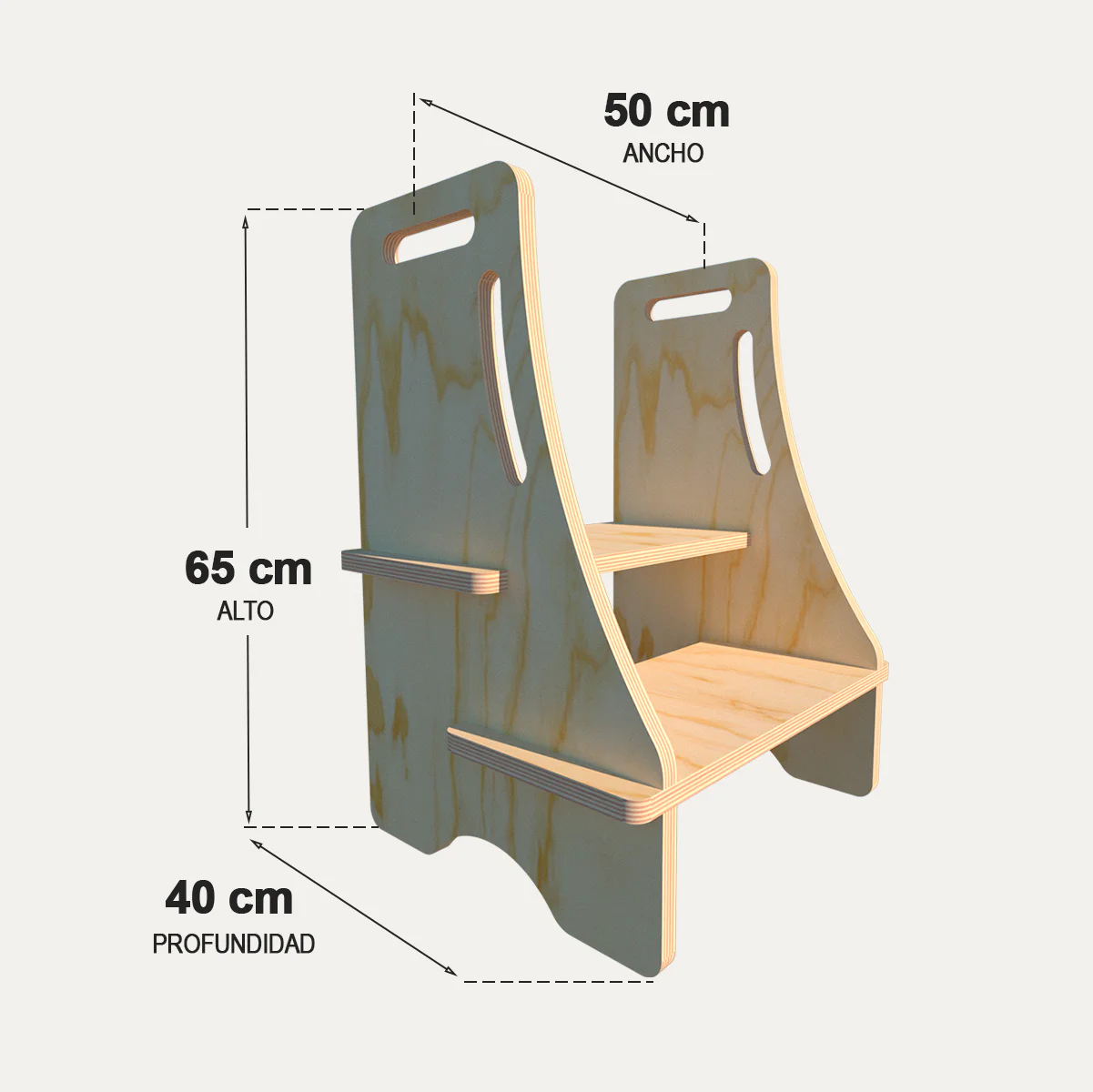 Alzador Montessori de madera de 2 peldaños – Modelo Vizcacha - Imagen 4