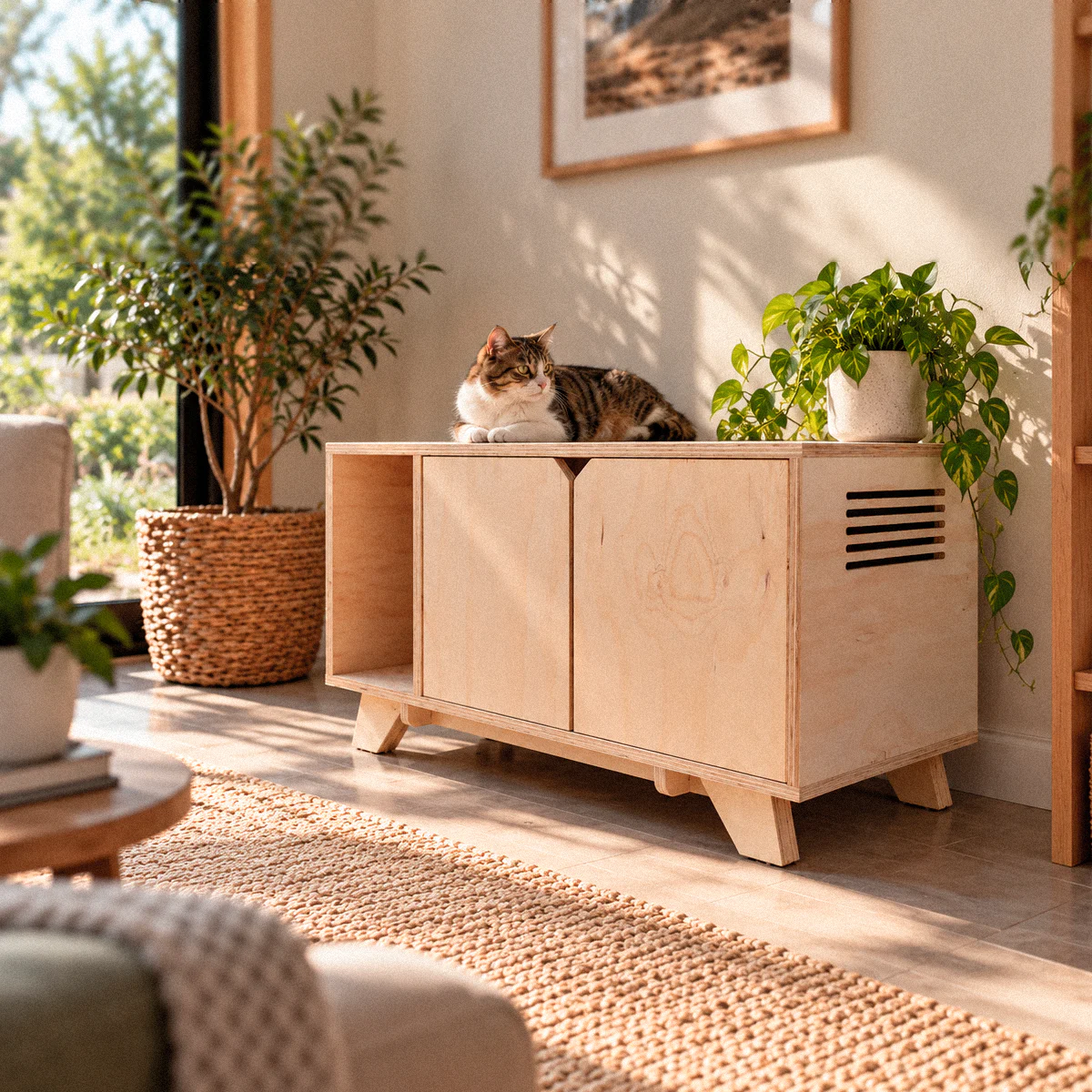 Mueble Arenero Oculto Gatos Madera Clásico - Imagen 4